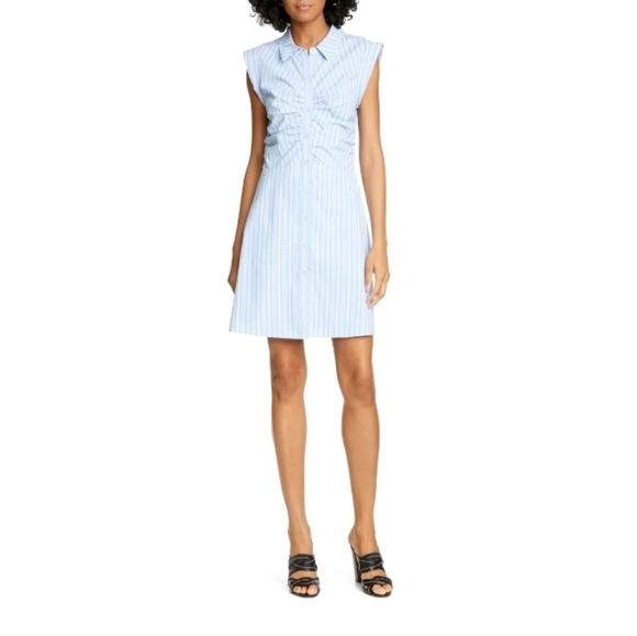 NEW Veronica Beard Blue Ferris Ruched Shirtdress 8 - Picture 1 of 11